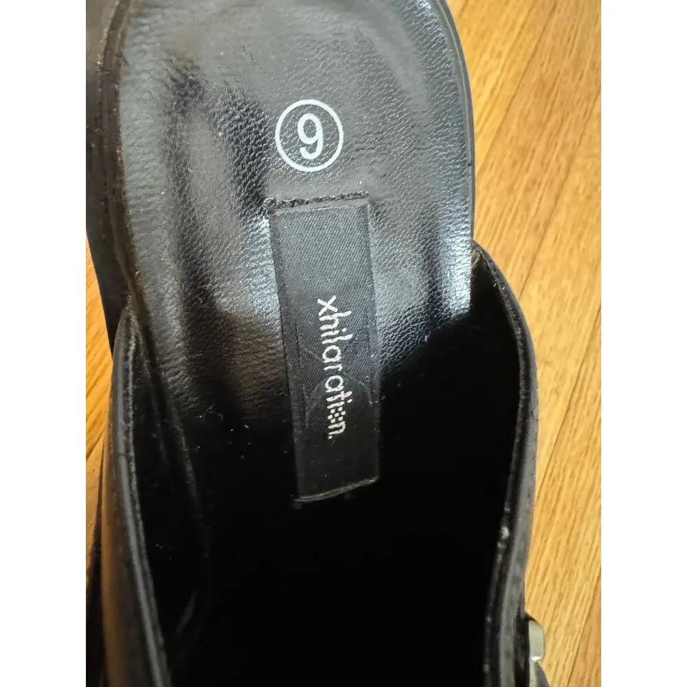 Y2K Xhilaration Black Platform Mule Clogs Buckle Heels Size 9